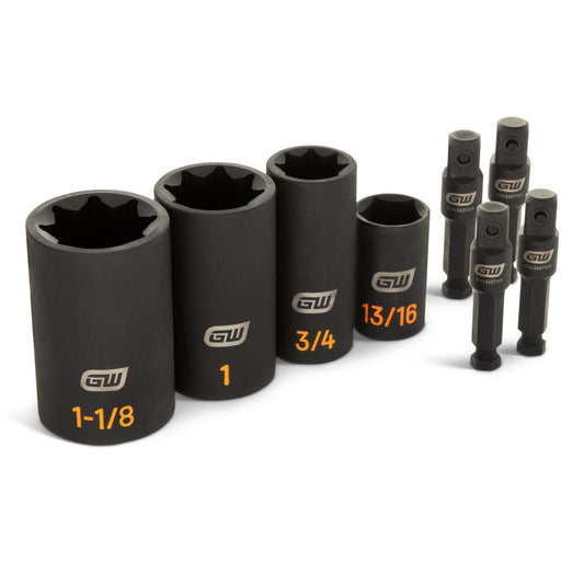Gearwrench GWLS8PX4 8 Piece 8 Point Lineman Double Square Deep SAE Impact Socket Set
