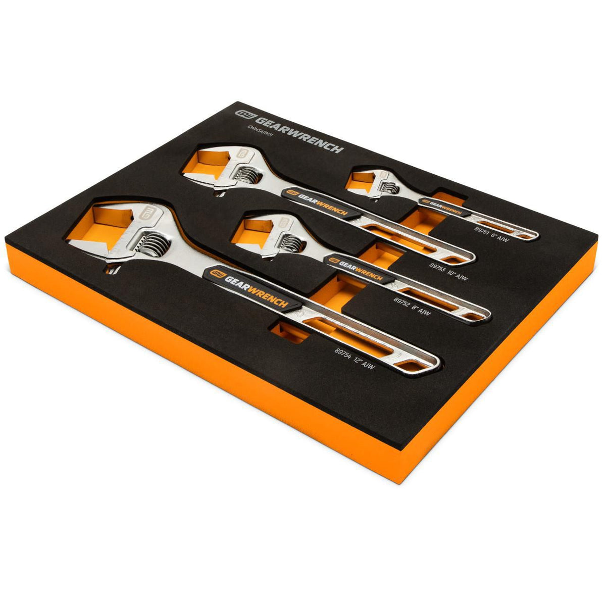 Gearwrench GWMSAJW01 4 Piece Adjustable Wrench Set with Foam Storage Tray