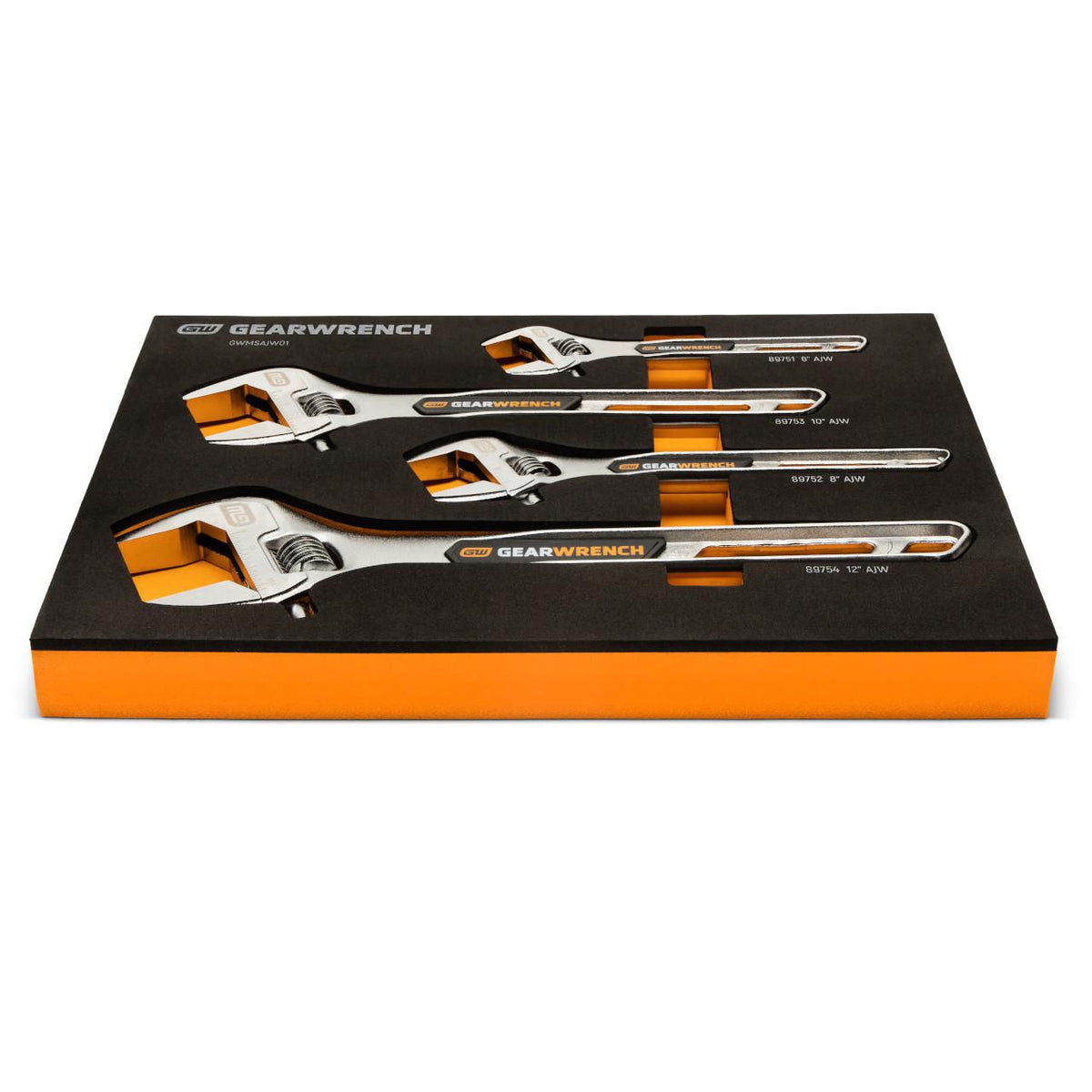 Gearwrench GWMSAJW01 4 Piece Adjustable Wrench Set with Foam Storage Tray