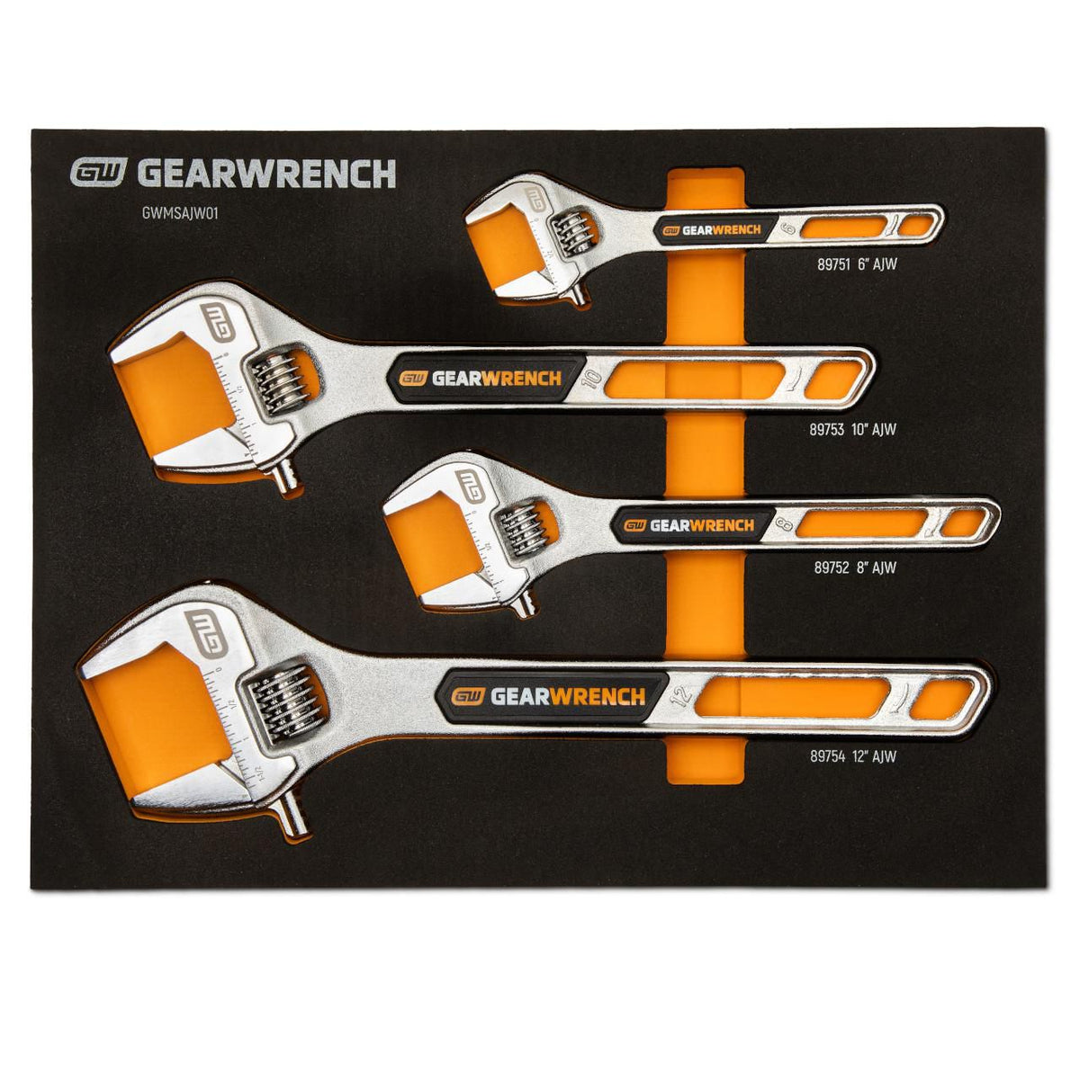 Gearwrench GWMSAJW01 4 Piece Adjustable Wrench Set with Foam Storage Tray