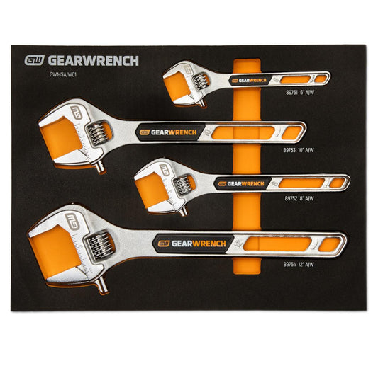 Gearwrench GWMSAJW01 4 Piece Adjustable Wrench Set with Foam Storage Tray