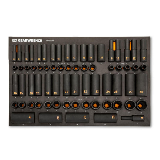 Gearwrench GWMSISKHMM 68 Piece 3/8” & 1/2” Drive 6 Point Metric Standard & Deep Hi-Viz Impact Socket Set in Foam Storage Tray