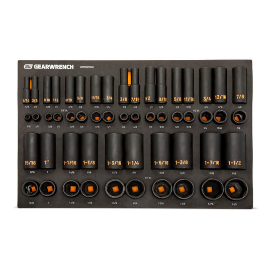 Gearwrench GWMSISKHSAE 54 Piece 3/8” & 1/2” Drive 6 Point SAE Standard & Deep Hi-Viz Impact Socket Set in Foam Storage Tray