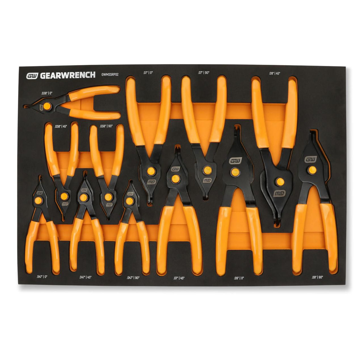 Gearwrench GWMSSRP02 12 Piece Convertible Push Button Snap Ring Pliers Set in Foam Tray