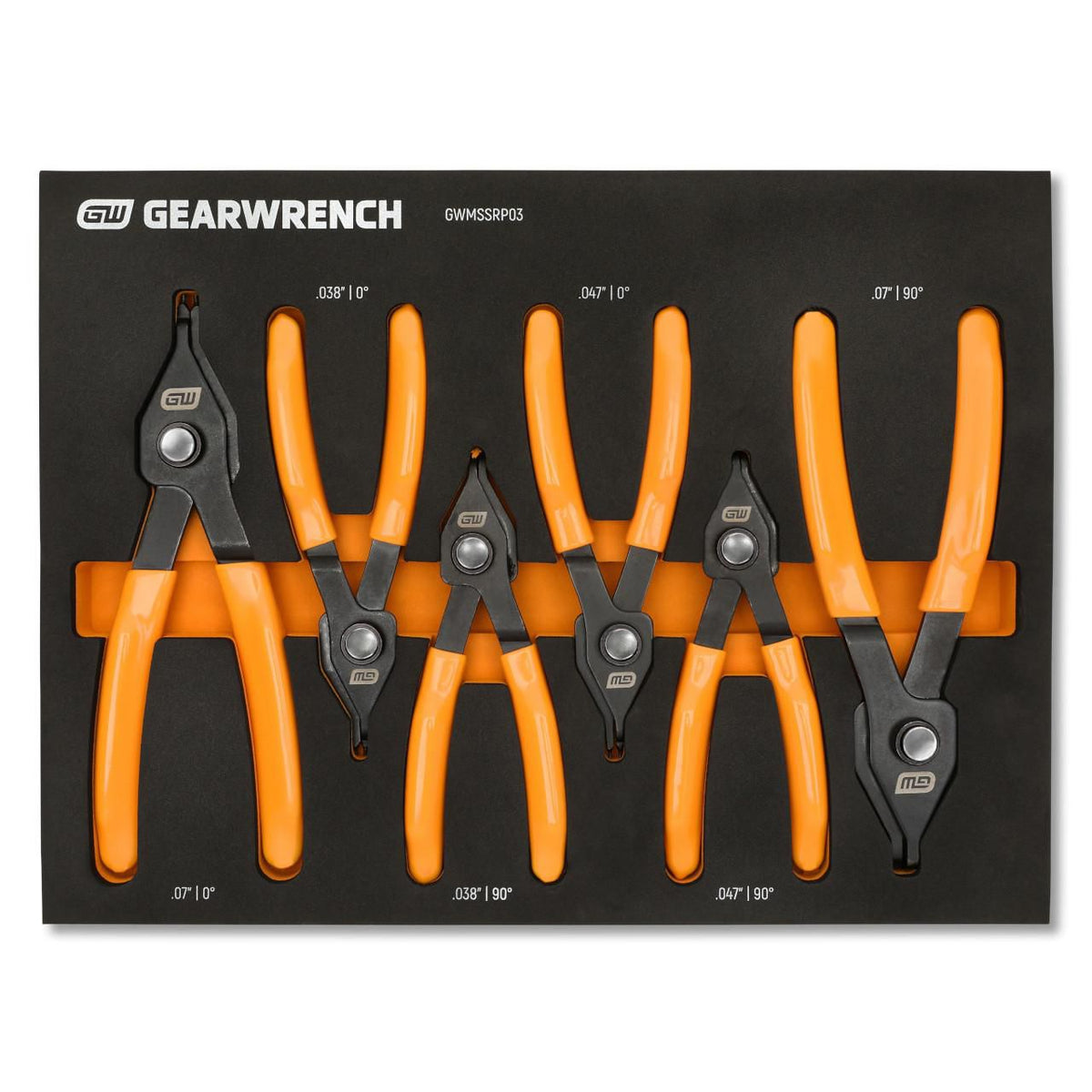 Gearwrench GWMSSRP03 6 Piece Convertible Push Button Snap Ring Pliers Set in Foam Tray