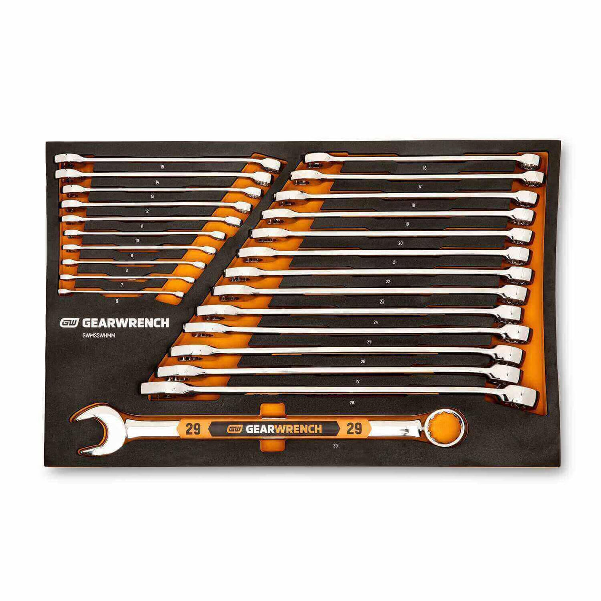Gearwrench GWMSSWHMM 24 Piece 12 Point Metric Hi-Viz Long Pattern Combination Wrench Set in Foam Storage Tray