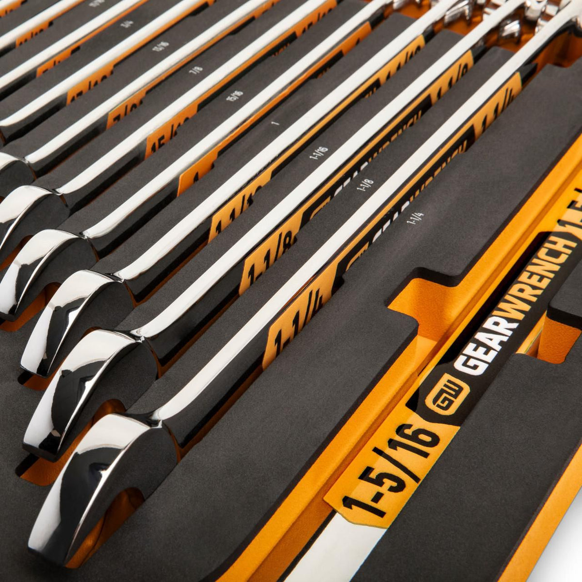 Gearwrench GWMSSWHSAE 19 Piece 12 Point SAE Hi-Viz Long Pattern Combination Wrench Set in Foam Storage Tray
