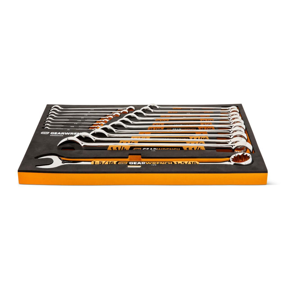 Gearwrench GWMSSWHSAE 19 Piece 12 Point SAE Hi-Viz Long Pattern Combination Wrench Set in Foam Storage Tray