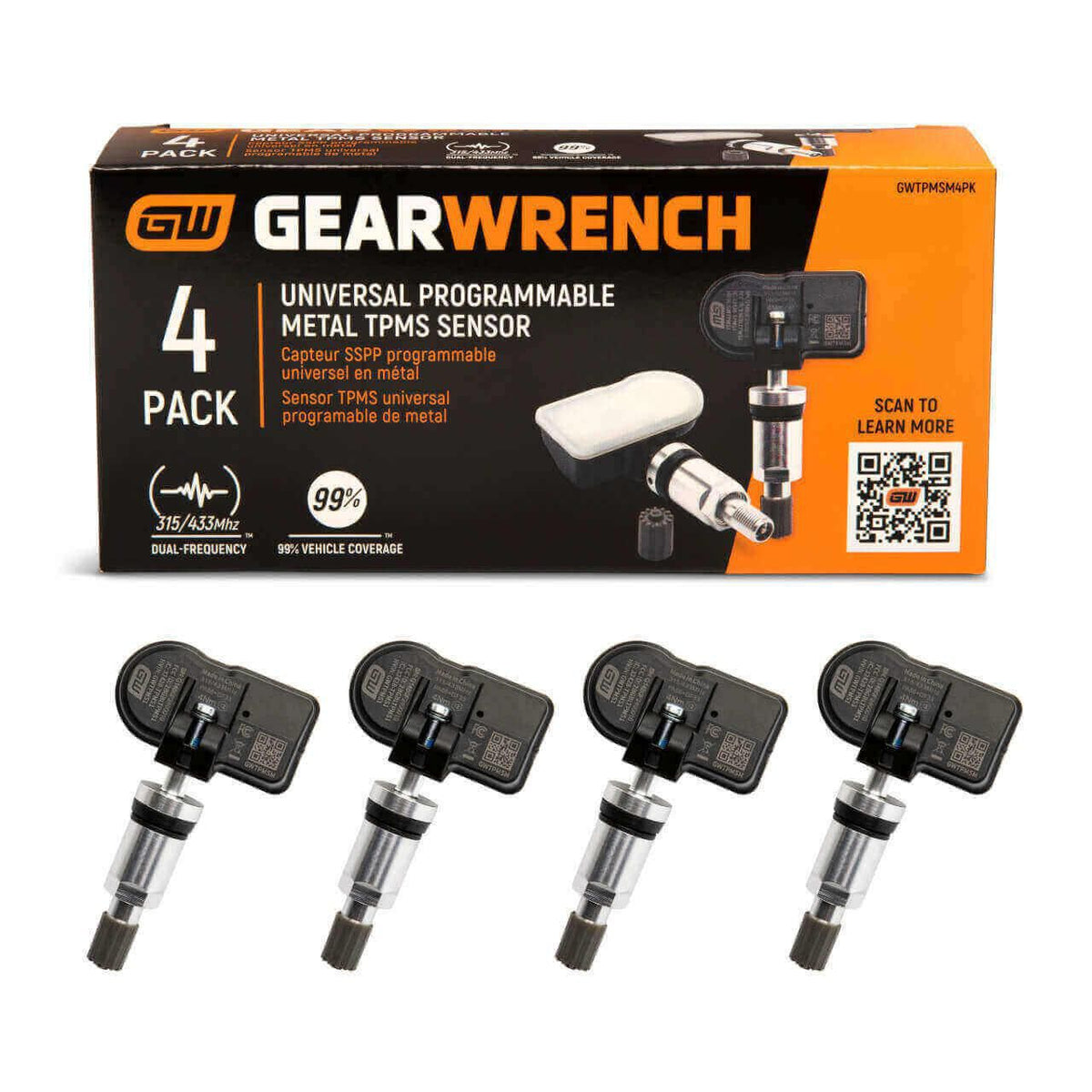 Gearwrench GWTPMSM4PK Universal Programmable Metal TPMS Sensor - 4 Pack