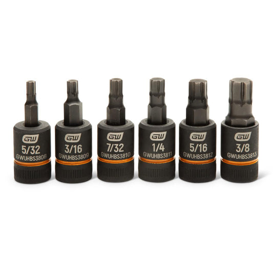 Gearwrench GWUHBSS6 6 Piece 3/8" Drive SAE Impact Bi-directional Hex Bit Socket Set