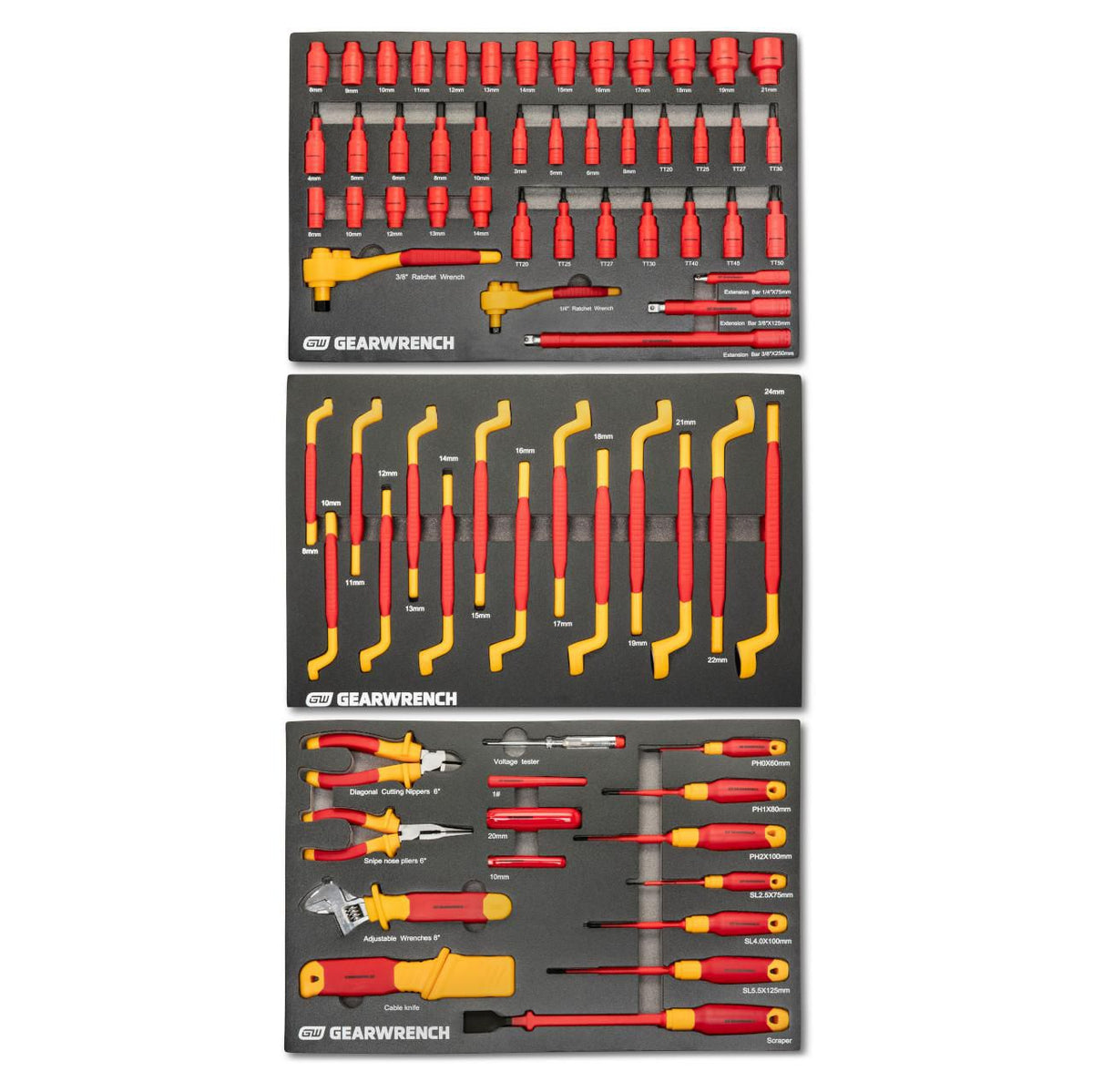 Gearwrench GWVDE72 72 Piece 1/4" and 3/8" Drive VDE Insulated Tool Set