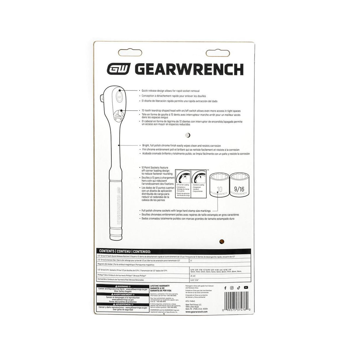 Gearwrench GWXSCBMTS12 27 Piece 1/2" Drive 12 Point SAE/Metric Mechanics Hand Tool Set