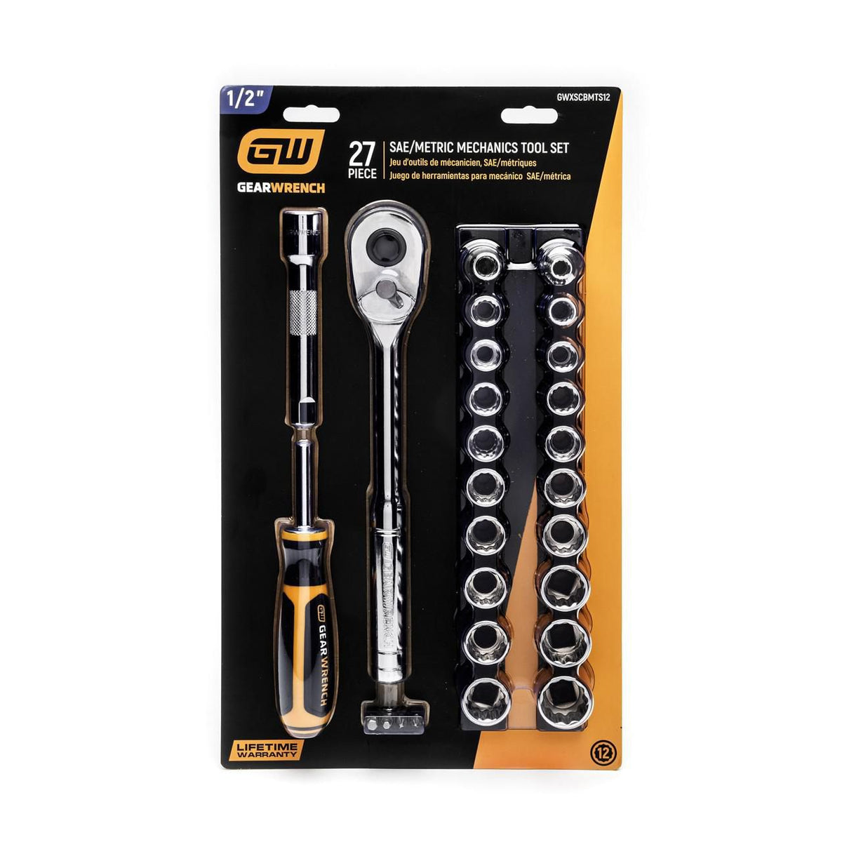 Gearwrench GWXSCBMTS12 27 Piece 1/2" Drive 12 Point SAE/Metric Mechanics Hand Tool Set