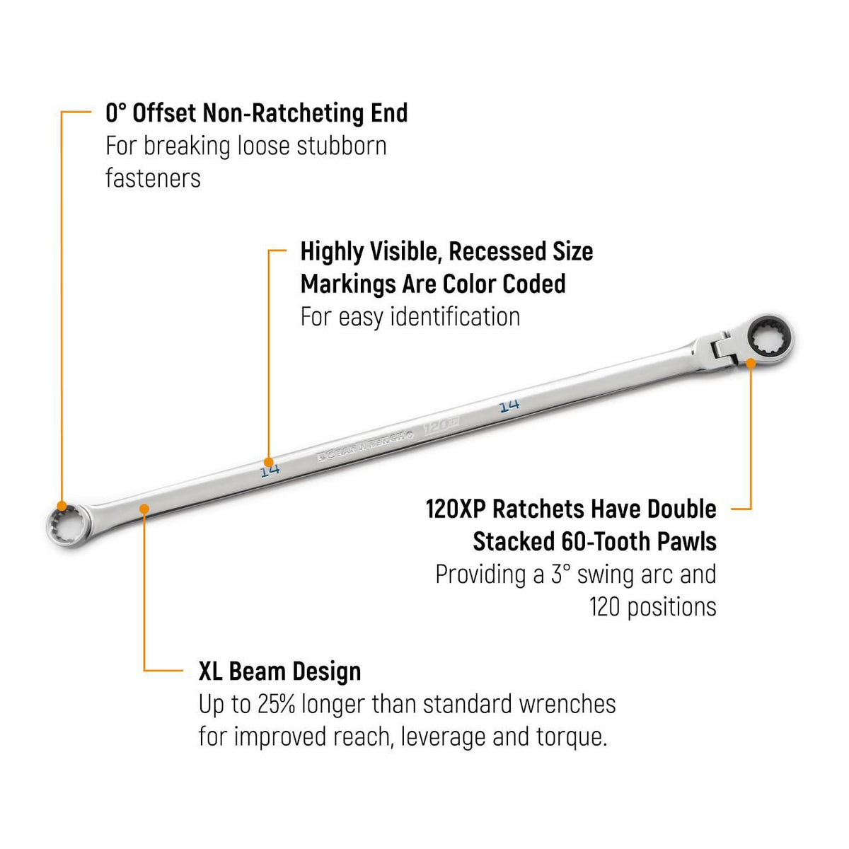 Gearwrench 86112 12mm 120XP™ Universal Spline XL GearBox™ Flex Head Ratcheting Wrench