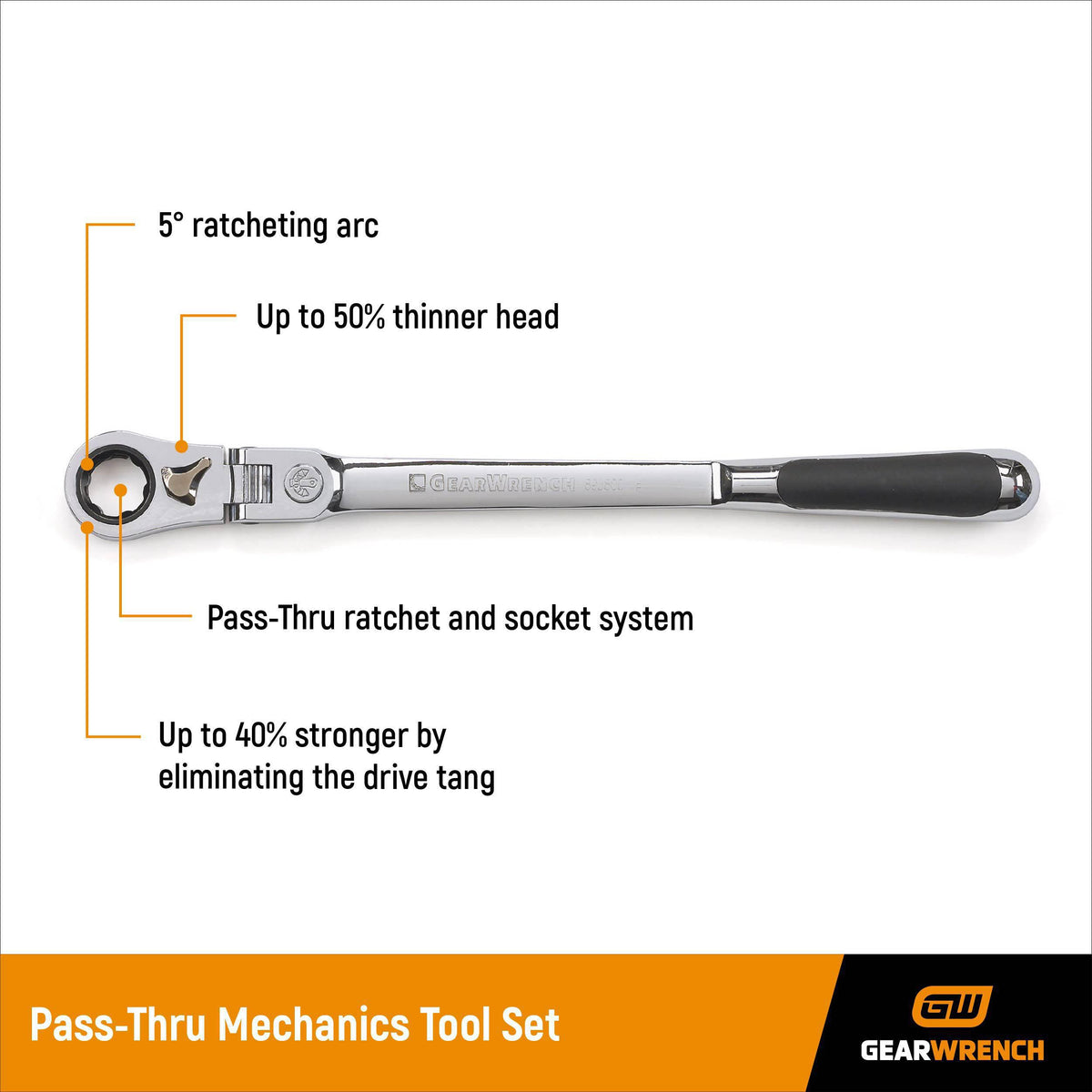 Gearwrench 893800 3/8" Drive Pass-Thru™ 72-Tooth XL Locking Flex Head Ratchet 12"