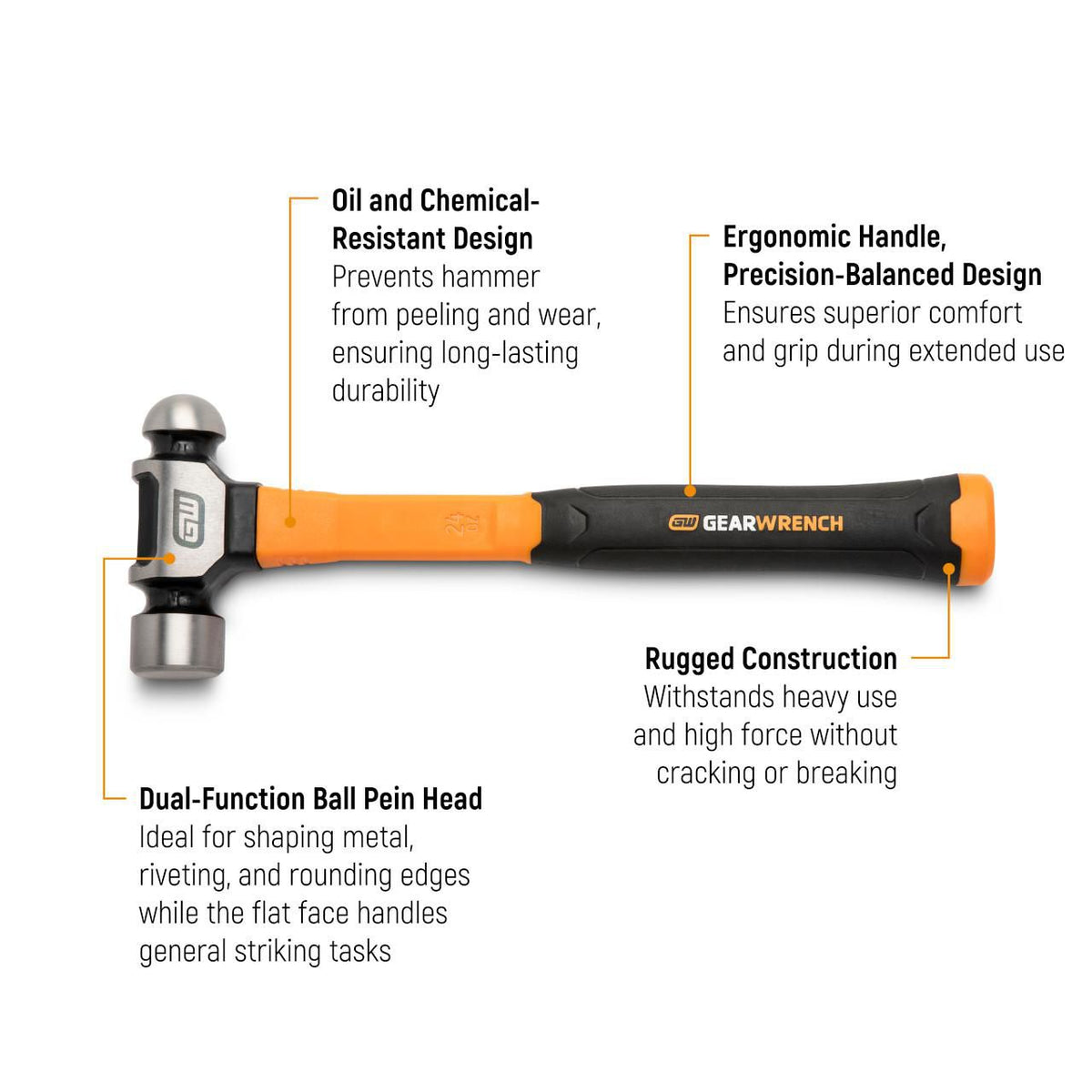 Gearwrench GWHFGBP24 24 oz. Ball Pein Hammer with Fiberglass Handle