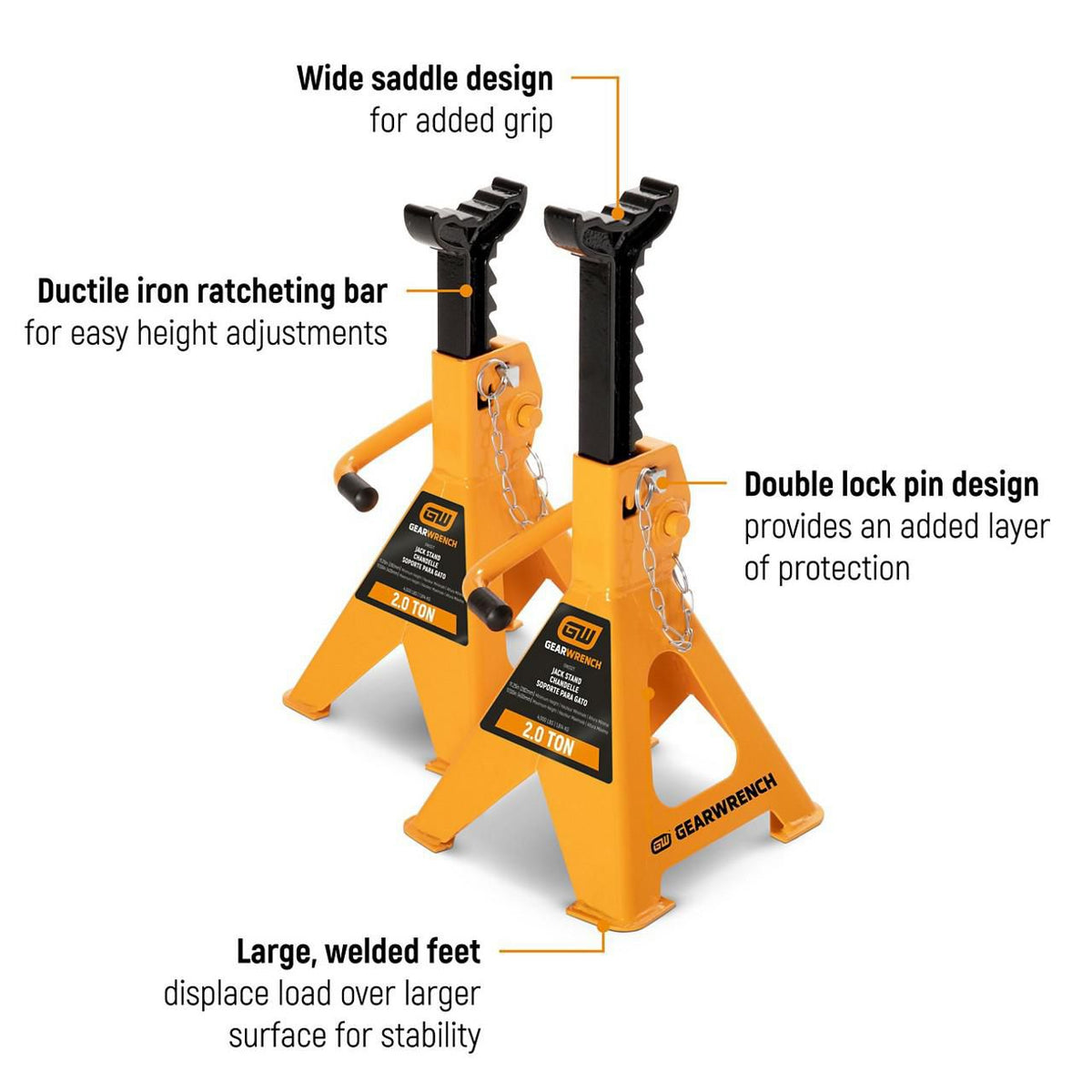 Gearwrench GWJS12T 12-Ton Heavy-Duty Jack Stands - 2 Per Pack