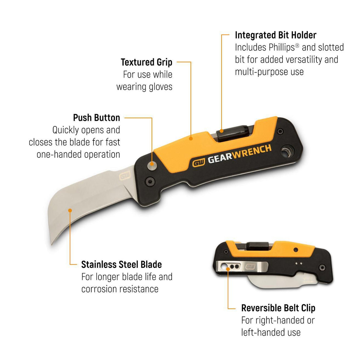 Gearwrench GWKHBFDSMT Lineman Folding Hawkbill Knife with Multi-Tool
