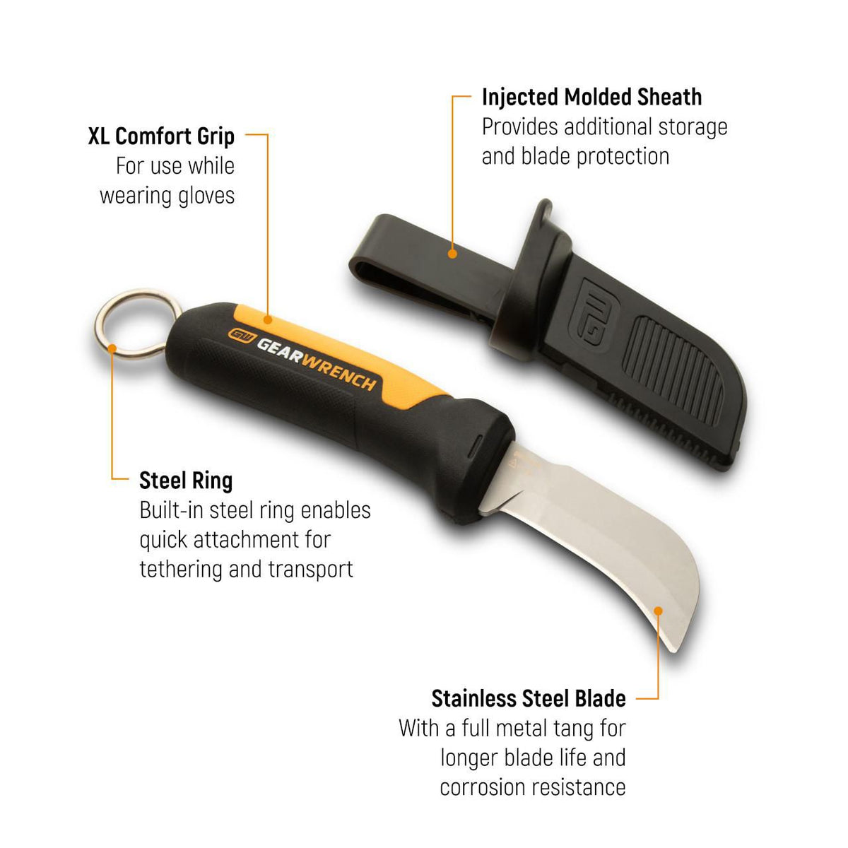 Gearwrench GWKHBFXB Lineman Fixed Blade Hawkbill Knife with Blunt Tip