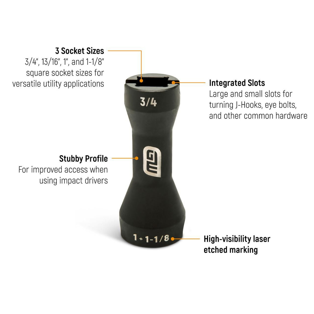 Gearwrench GWLS51S 5-in-1 Lineman 3/4" Dr Nut Runner Stubby Impact Flip Socket
