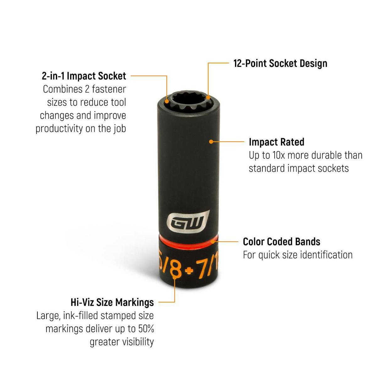 Gearwrench GWLS58716 5/8" x 7/16" Lineman 2-in-1 12 Point Impact Socket