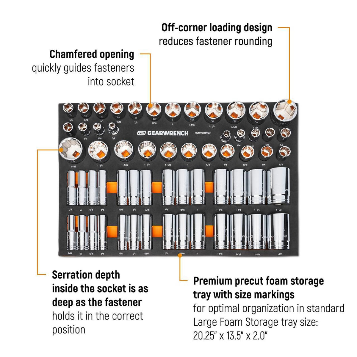 Gearwrench GWMSSKT12SAE 60 Piece 1/2” Drive Master SAE Socket Set in Foam Storage Tray