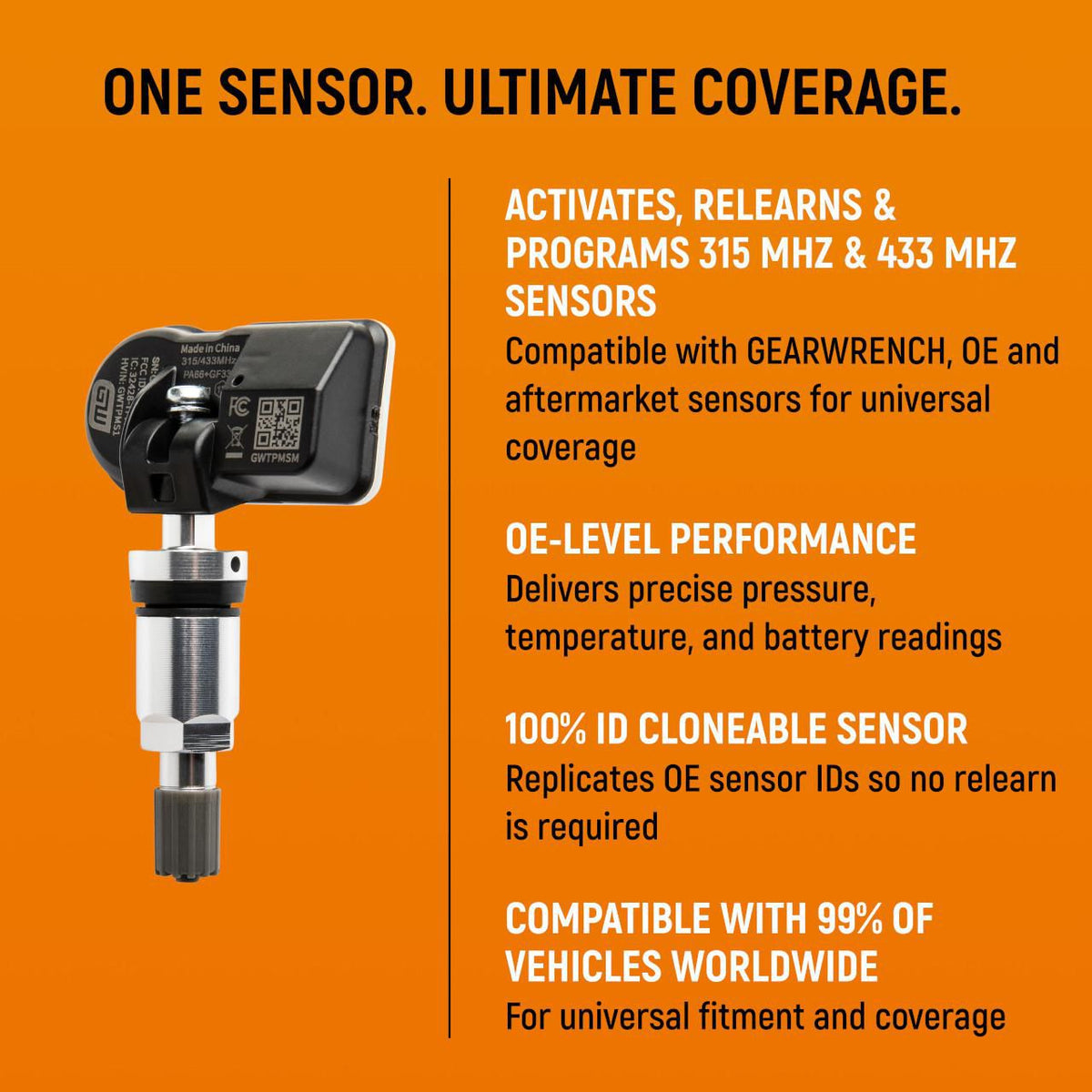 Gearwrench GWTPMSM4PK Universal Programmable Metal TPMS Sensor - 4 Pack