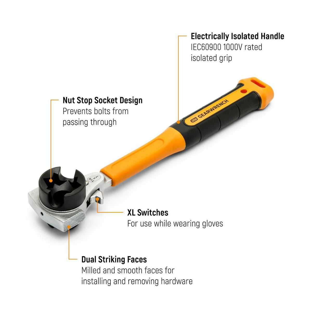 Gearwrench GWULW51 Lineman 5-in-1 Insulated Ratcheting Box Wrench