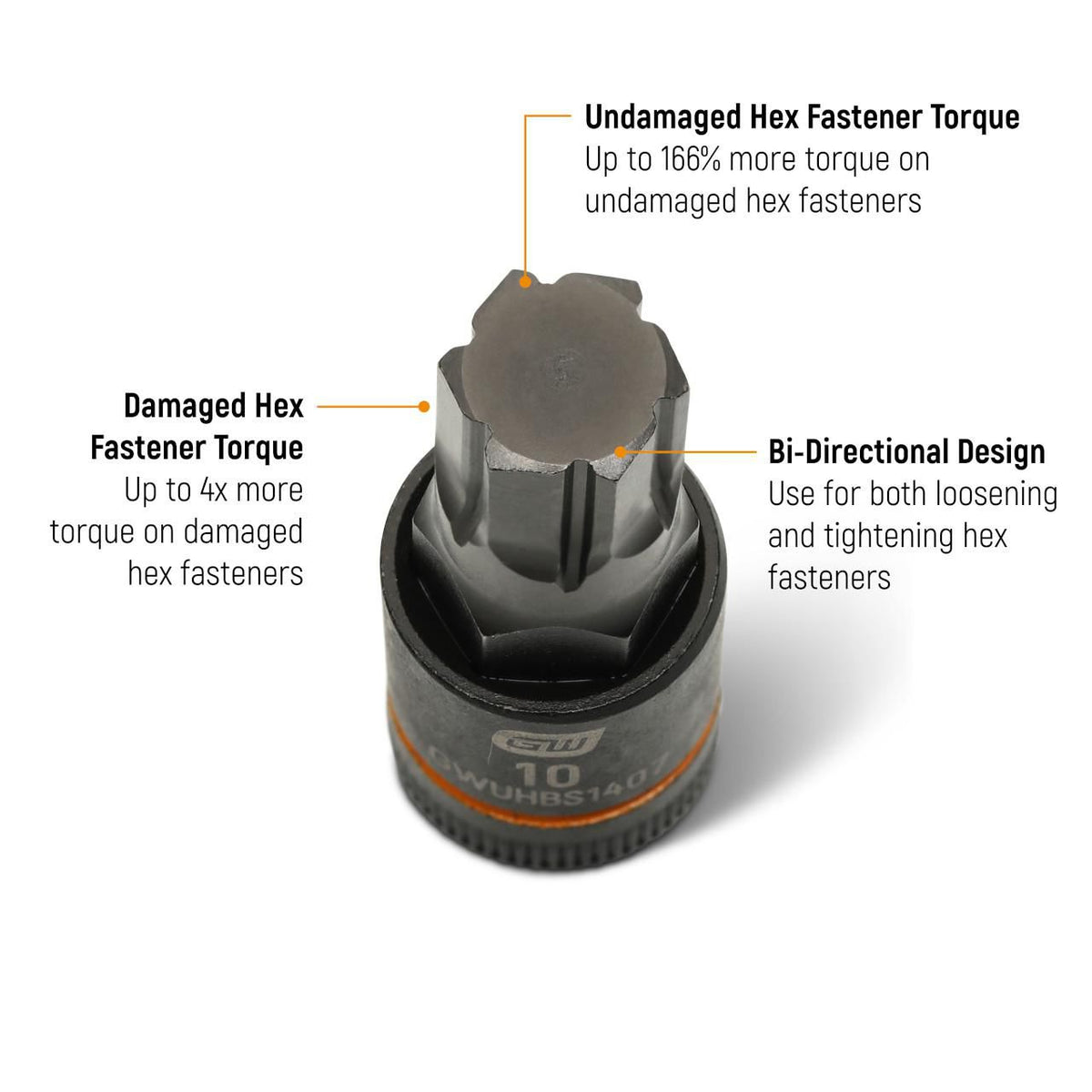 Gearwrench GWUHBS1407 1/4" Drive Impact Bi-directional Hex Bit Socket 10mm