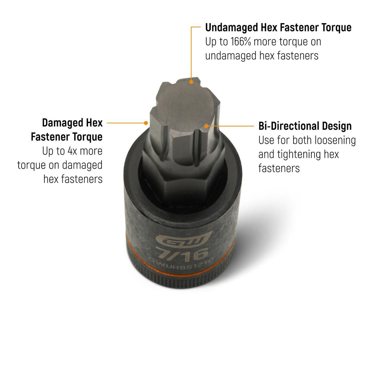 Gearwrench GWUHBS1212 1/2" Drive Impact Bi-directional Hex Bit Socket 9/16"