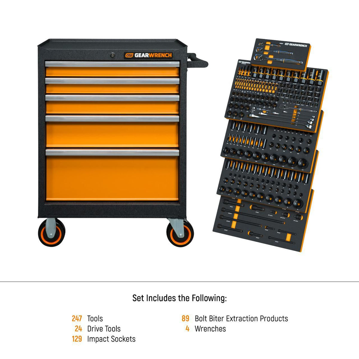 Gearwrench MEGAMOD247 247 Piece MEGAMOD Mechanics Tool Set in Modular Foam Trays with Storage Unit