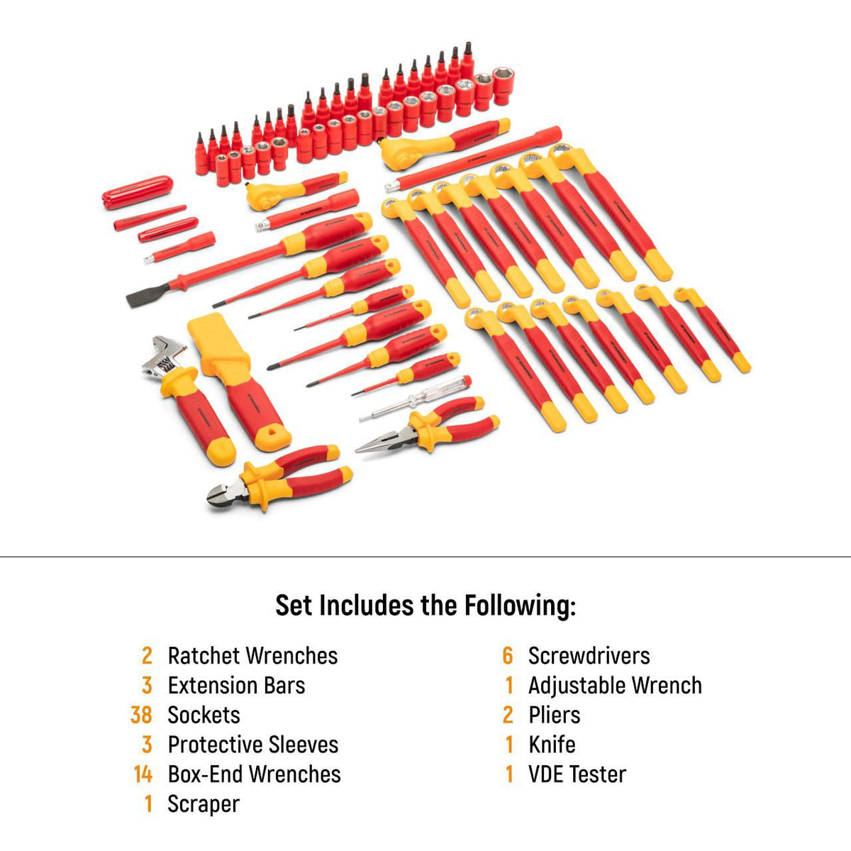 Gearwrench GWVDE72 72 Piece 1/4" and 3/8" Drive VDE Insulated Tool Set