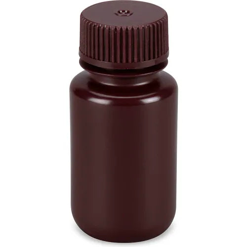 Globe Scientific 7510060AMBKS Bottle Wide Mouth Round Amber HDPE with Amber PP Closure 60mL Bulk Packed with Bottles and Caps Bagged Separately 1000/Case