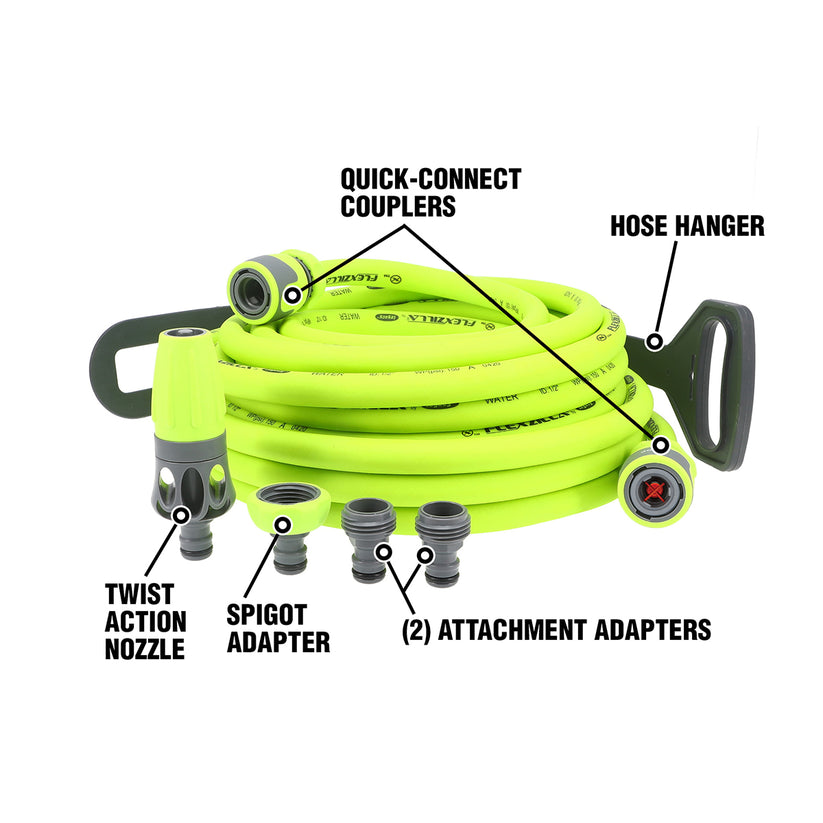 FlexZilla HFZG12050QN Garden Hose Kit with Quick Connect Attachments, 1/2" x 50'