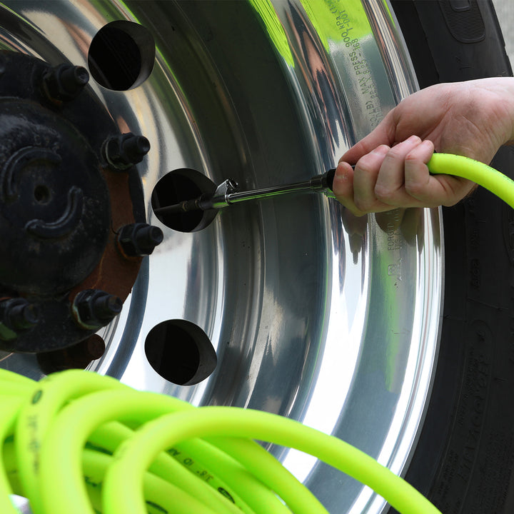 FlexZilla HGH2-FZ Truck Tire Inflator Kit 3-Piece, 3/8" x 50' Hose, Glad-Hand Attachment, 30° Dual Angle and Straight-On Air Chuck