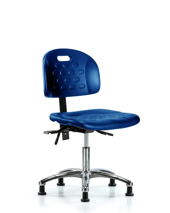 Blue Ridge Ergonomics HPDHCH-CR-T0-A0-RG-BLU Newport Industrial Polyurethane Chair Chrome - Desk Height with Stationary Glides in Blue Polyurethane