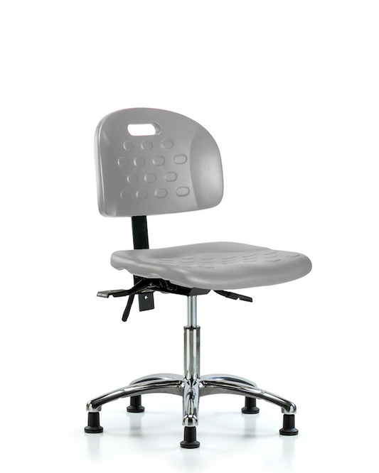 Blue Ridge Ergonomics HPDHCH-CR-T0-A0-RG-GRY Newport Industrial Polyurethane Chair Chrome - Desk Height with Stationary Glides in Gray Polyurethane