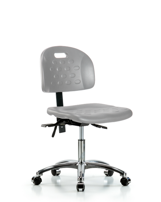 Blue Ridge Ergonomics HPDHCH-CR-T1-A0-CC-GRY Newport Industrial Polyurethane Chair Chrome - Desk Height with Seat Tilt & Casters in Gray Polyurethane
