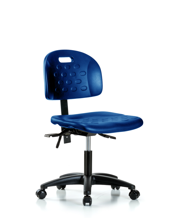 Blue Ridge Ergonomics HPDHCH-RG-T0-A0-RC-BLU Newport Industrial Polyurethane Chair - Desk Height with Casters in Blue Polyurethane