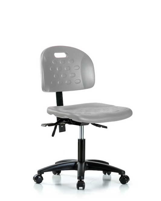 Blue Ridge Ergonomics HPDHCH-RG-T1-A0-RC-GRY Newport Industrial Polyurethane Chair - Desk Height with Seat Tilt & Casters in Gray Polyurethane