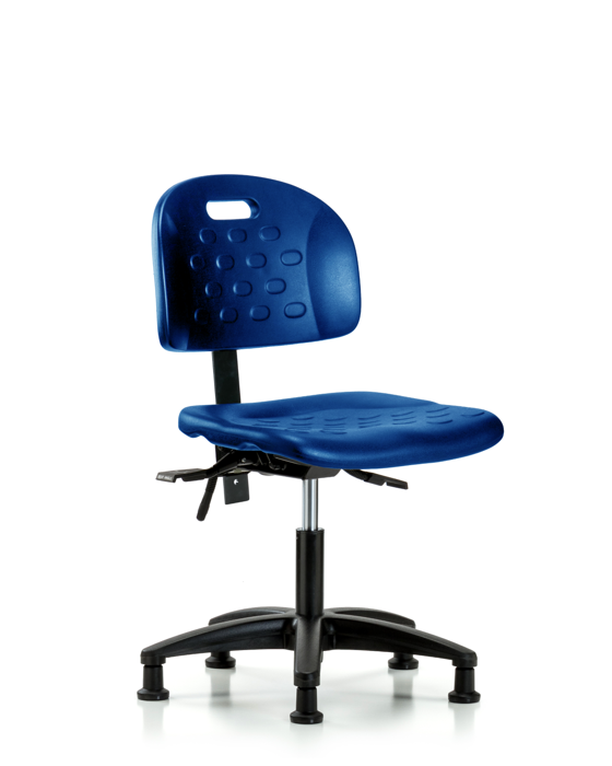 Blue Ridge Ergonomics HPDHCH-RG-T1-A0-RG-BLU Newport Industrial Polyurethane Chair - Desk Height with Seat Tilt & Stationary Glides in Blue Polyurethane
