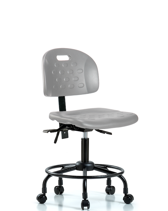 Blue Ridge Ergonomics HPDHCH-RT-T0-A0-RC-GRY Newport Industrial Polyurethane Chair with Round Tube Base - Desk Height with Casters in Gray Polyurethane