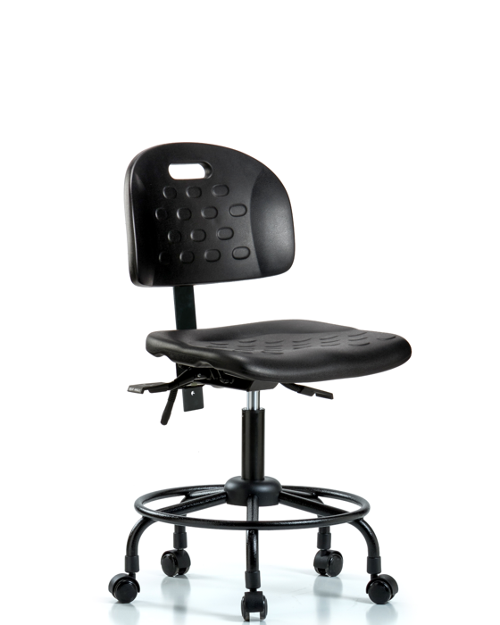 Blue Ridge Ergonomics HPDHCH-RT-T1-A0-RC-BLK Newport Industrial Polyurethane Chair with Round Tube Base - Desk Height with Seat Tilt & Casters in Black Polyurethane