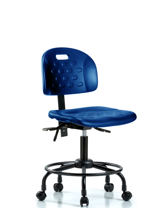 Blue Ridge Ergonomics HPDHCH-RT-T1-A0-RC-BLU Newport Industrial Polyurethane Chair with Round Tube Base - Desk Height with Seat Tilt & Casters in Blue Polyurethane