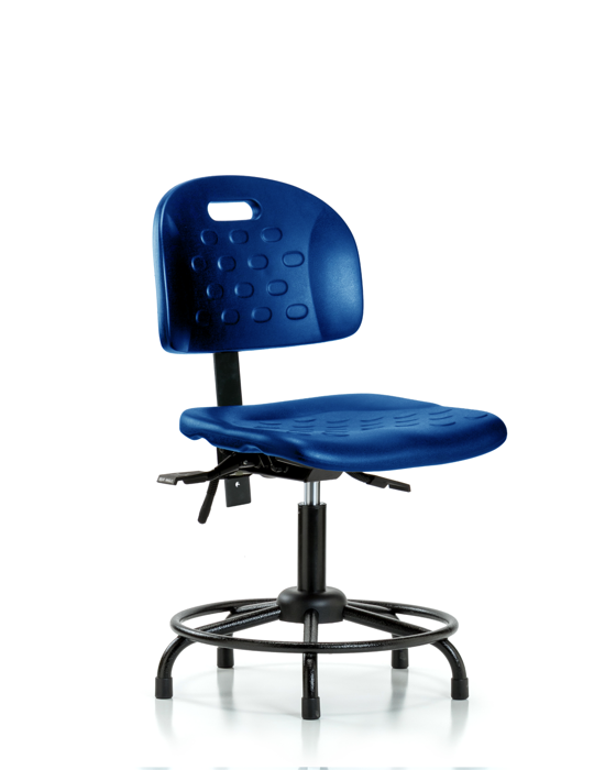 Blue Ridge Ergonomics HPDHCH-RT-T1-A0-RG-BLU Newport Industrial Polyurethane Chair with Round Tube Base - Desk Height with Seat Tilt & Stationary Glides in Blue Polyurethane