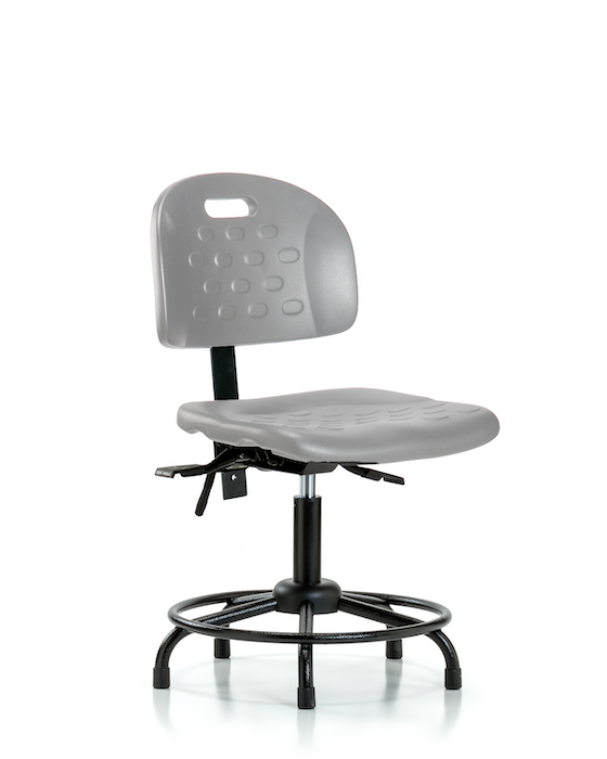Blue Ridge Ergonomics HPDHCH-RT-T1-A0-RG-GRY Newport Industrial Polyurethane Chair with Round Tube Base - Desk Height with Seat Tilt & Stationary Glides in Gray Polyurethane