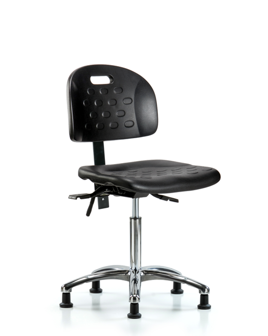 Blue Ridge Ergonomics HPMBCH-CR-T0-A0-NF-RG-BLK Newport Industrial Polyurethane Chair Chrome - Medium Bench Height with Stationary Glides in Black Polyurethane