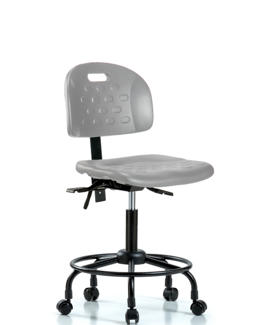 Blue Ridge Ergonomics HPMBCH-RT-T0-A0-RC-GRY Newport Industrial Polyurethane Chair with Round Tube Base - Medium Bench Height with Casters in Gray Polyurethane