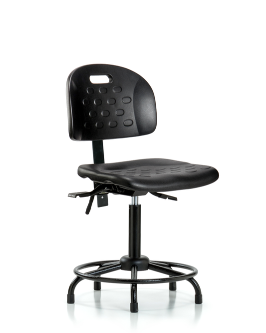 Blue Ridge Ergonomics HPMBCH-RT-T0-A0-RG-BLK Newport Industrial Polyurethane Chair with Round Tube Base - Medium Bench Height with Stationary Glides in Black Polyurethane