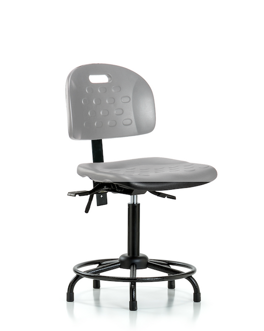 Blue Ridge Ergonomics HPMBCH-RT-T1-A0-RG-GRY Newport Industrial Polyurethane Chair with Round Tube Base - Medium Bench Height with Seat Tilt & Stationary Glides in Gray Polyurethane